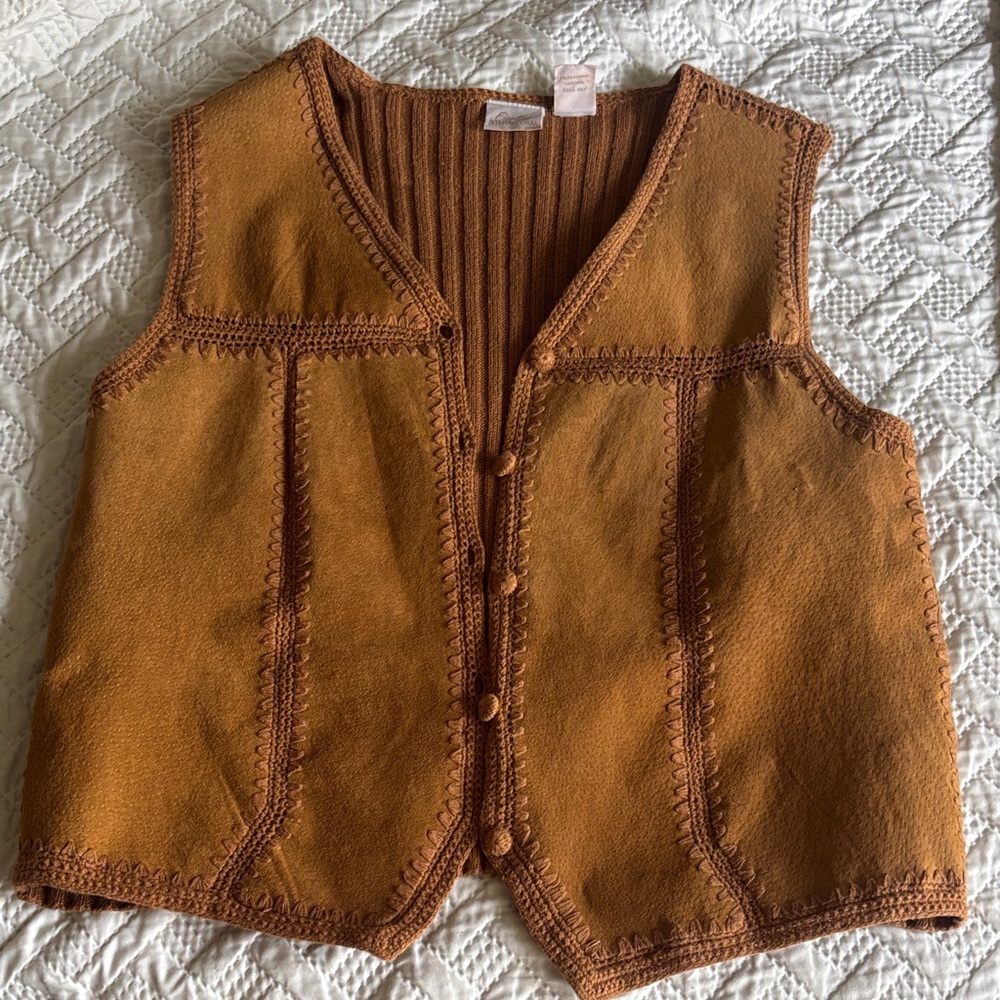 Camel color 100% leather/suede sweater vest